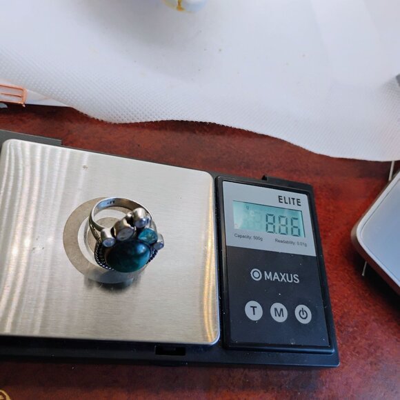 Chrysocolla or Eliat Stone Moonstone Opal Topaz Sterling Silver Ring Size 9 - Picture 6 of 6